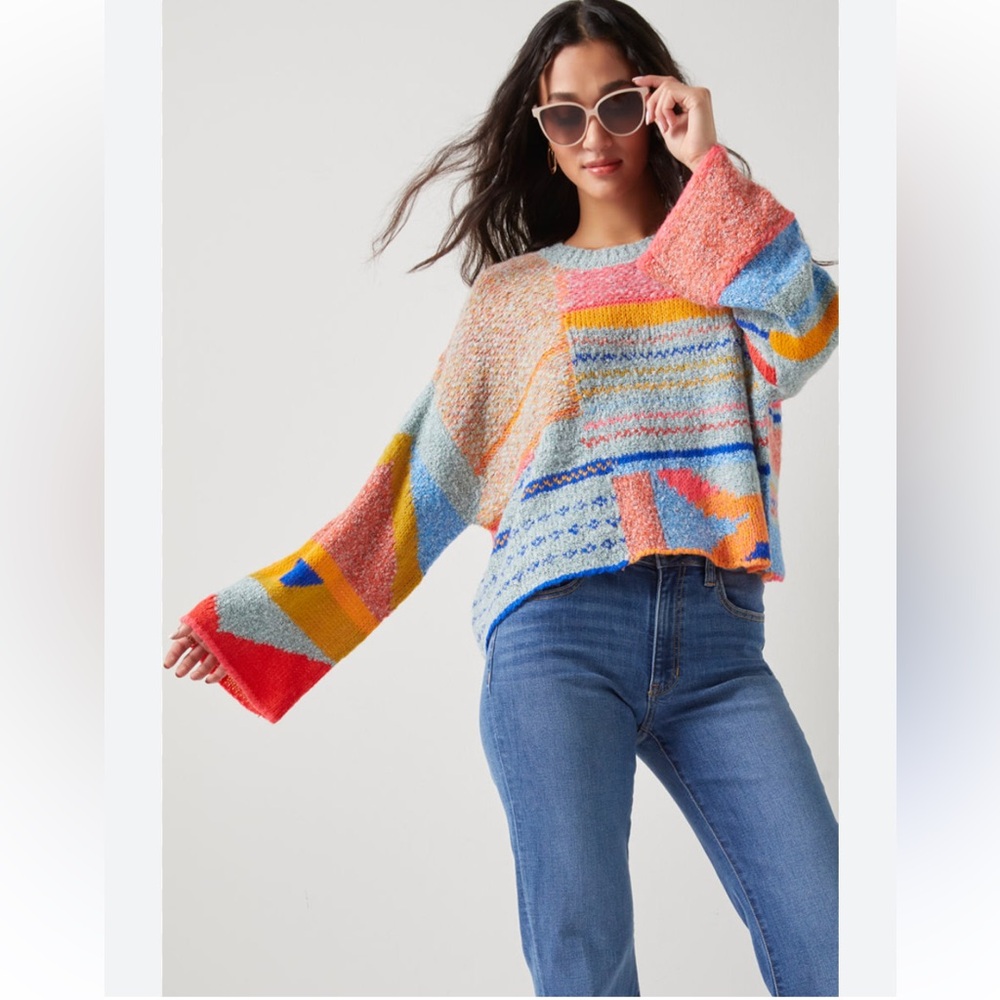 Sincerely Julies Patchwork Multicolor Sweater - image 1